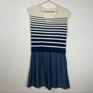 Comptoir Des Cotonniers Navy Blue Striped A-Line Dress